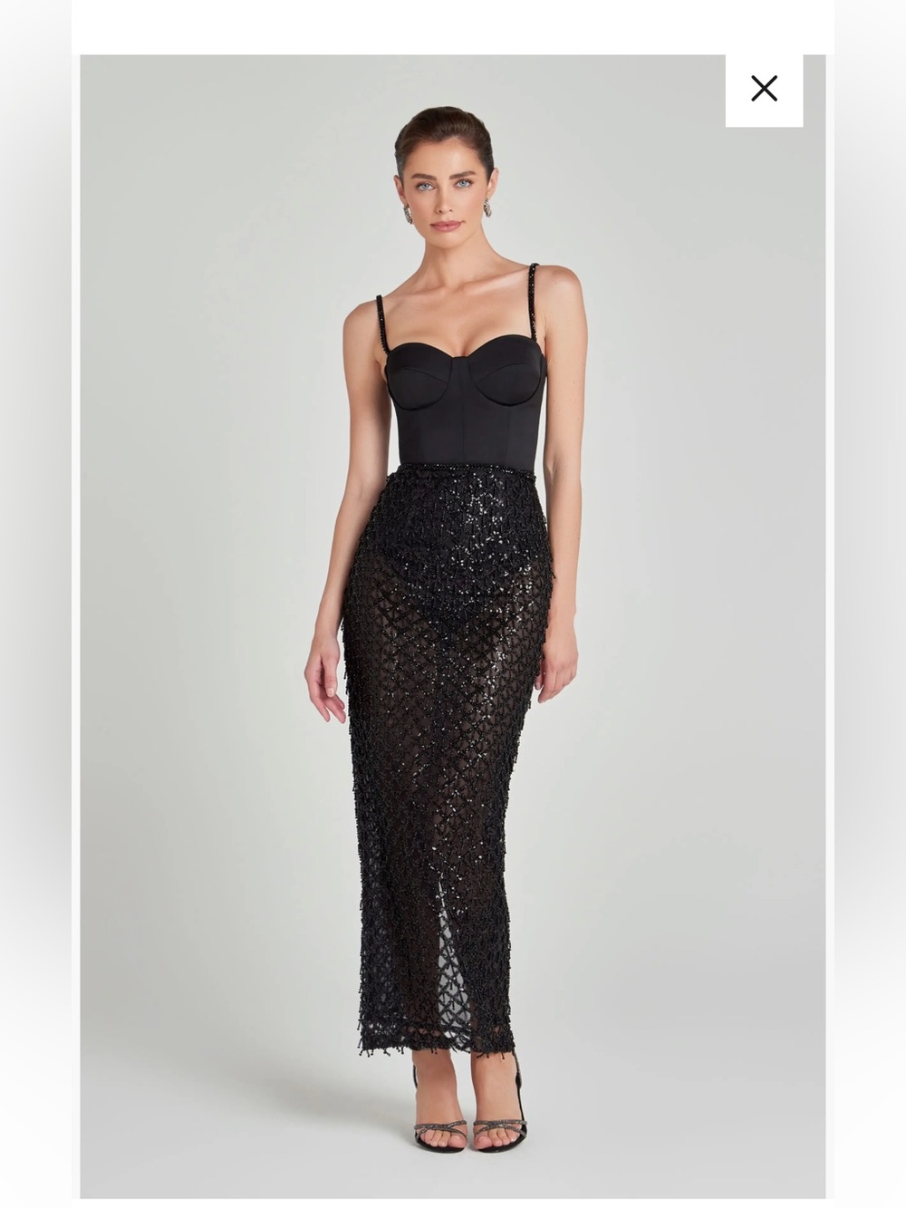 NWT Nadine Merabi BLACK VALENTINA MIXED MEDIA BUSTIER DRESS Size L